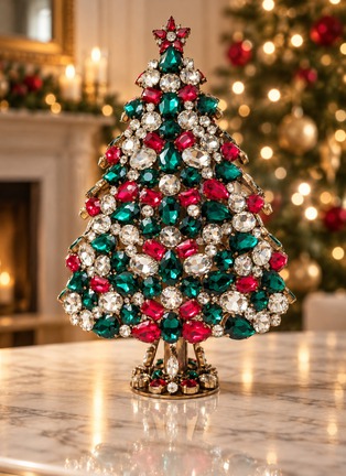  - LUXURY CZECH JEWELRY - Large Rhinestone Christmas Tree — Red/Green