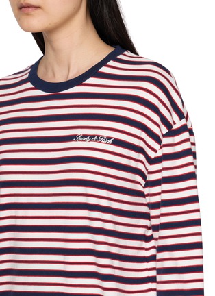  - SPORTY & RICH - Easy Long Sleeve Signature Logo Striped Cotton T-Shirt