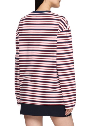 Back View - Click To Enlarge - SPORTY & RICH - Easy Long Sleeve Signature Logo Striped Cotton T-Shirt