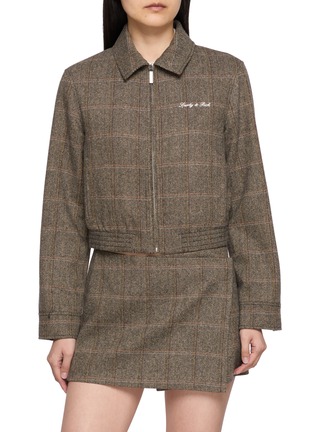 Main View - Click To Enlarge - SPORTY & RICH - Smart Signature Logo Chequered Zip Jacket