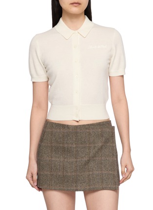 Main View - Click To Enlarge - SPORTY & RICH - Short Sleeve Signature Logo Cashmere Wool Cardigan