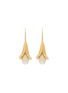 LANE CRAWFORD VINTAGE ACCESSORIES 1990s' Gold Toned Faux Pearl Calla Lily Hook Earrings