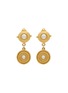 LANE CRAWFORD VINTAGE ACCESSORIES 1990s' Gold Toned Faux Pearl Clip On Dangle Earrings