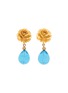 LANE CRAWFORD VINTAGE ACCESSORIES 1980s' Gold Toned Floral Blue Drop Clip On Earrings