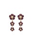LANE CRAWFORD VINTAGE ACCESSORIES 1990s' Gold Toned Dark Red Floral Diamanté Clip On Drop Earrings