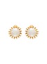 LANE CRAWFORD VINTAGE ACCESSORIES 1990s' Gold Toned Crystal Faux Turquoise Clip On Half Hoop Earrings
