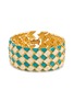 LANE CRAWFORD VINTAGE ACCESSORIES 1990s' Gold Toned Cream Green Lattice Enamel Bracelet