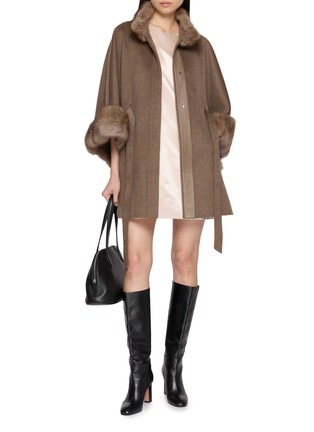 Figure View - Click To Enlarge - CHEVITE - Sable Trim Cashmere Belted Cape