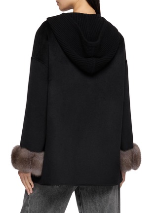 Back View - Click To Enlarge - CHEVITE - Chinchilla Cuff Cashmere Knit Hooded Jacket