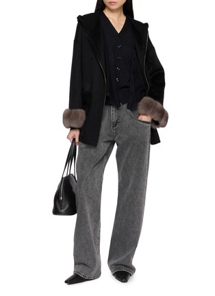 Figure View - Click To Enlarge - CHEVITE - Chinchilla Cuff Cashmere Knit Hooded Jacket