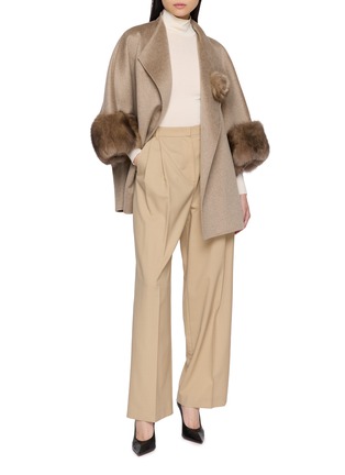 Figure View - Click To Enlarge - CHEVITE - Sable Cuff Cashmere Cape with Detachable Corsage