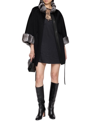 Figure View - Click To Enlarge - CHEVITE - Chinchilla Collar Cuff Cashmere Cape