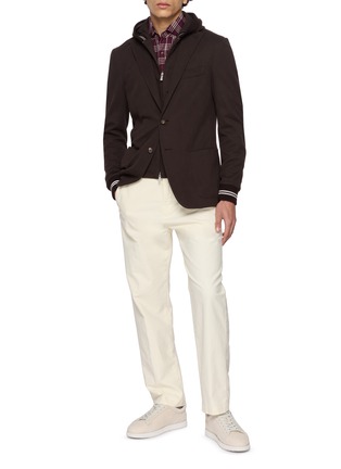 Figure View - Click To Enlarge - ELEVENTY - Detachable Hooded Bib Single Breasted Blazer