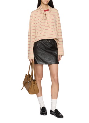 Figure View - Click To Enlarge - MO&CO. - Long Sleeve Striped T-Shirt with Scarf