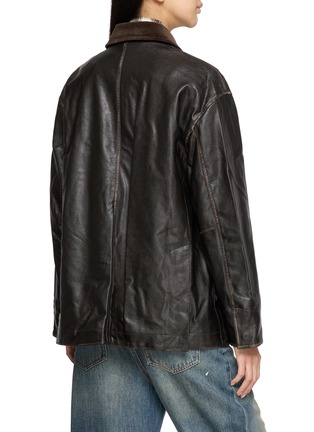 Back View - Click To Enlarge - MO&CO. - Contrast Collar Leather Field Jacket