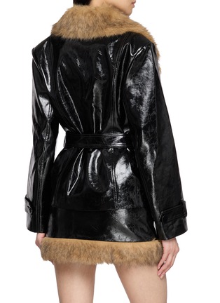 Back View - Click To Enlarge - NANA JACQUELINE - Contrast Fur Collar Belted Cropped Leather Jacket