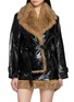 NANA JACQUELINE Contrast Fur Collar Belted Cropped Leather Jacket
