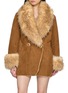 NANA JACQUELINE Fur Trim Shawl Collar Suede Cocoon Coat