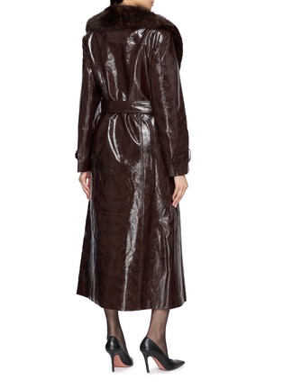 Back View - Click To Enlarge - NANA JACQUELINE - Fur Collar Belted Long Leather Coat