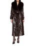 NANA JACQUELINE Fur Collar Belted Long Leather Coat