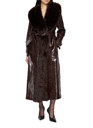 Figure View - Click To Enlarge - NANA JACQUELINE - Fur Collar Belted Long Leather Coat
