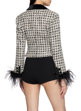 Back View - Click To Enlarge - NANA JACQUELINE - Double Breasted Feather Cuff Tweed Jacket