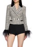 NANA JACQUELINE Double Breasted Feather Cuff Tweed Jacket