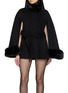 NANA JACQUELINE Fur Trim Belted Double Faced Wool Cape Coat
