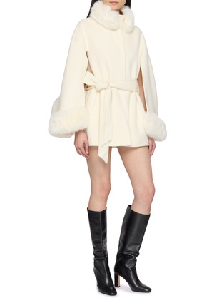Figure View - Click To Enlarge - NANA JACQUELINE - Fur Trim Belted Double Faced Wool Cape Coat