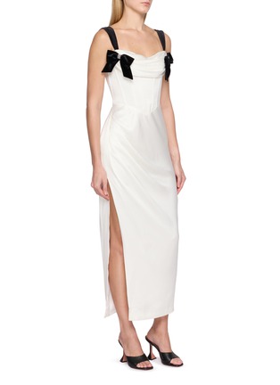 Detail View - Click To Enlarge - NANA JACQUELINE - Velvet Bow Draped Neck Satin Dress