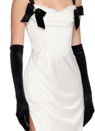  - NANA JACQUELINE - Velvet Bow Draped Neck Satin Dress
