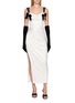 NANA JACQUELINE Velvet Bow Draped Neck Satin Dress