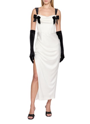 Figure View - Click To Enlarge - NANA JACQUELINE - Velvet Bow Draped Neck Satin Dress