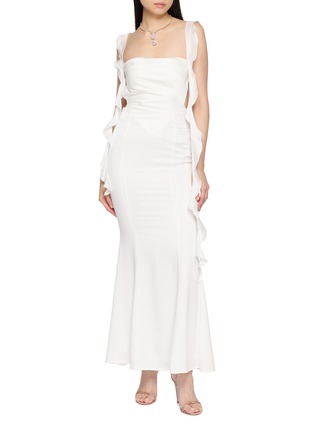 Figure View - Click To Enlarge - NANA JACQUELINE - Ruffle Trim Backless Maxi Dress