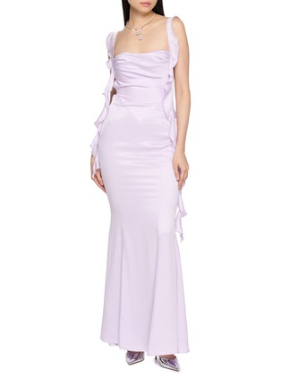 Figure View - Click To Enlarge - NANA JACQUELINE - Ruffle Trim Backless Maxi Dress
