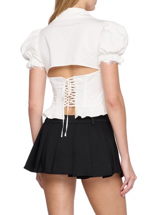 Back View - Click To Enlarge - NANA JACQUELINE - Back Tie Lace Trim Cropped Shirt