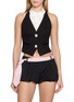 NANA JACQUELINE Layered Satin Collar Rhinestone Buckle Backless Vest