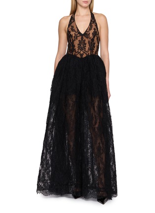Figure View - Click To Enlarge - NANA JACQUELINE - Sleeveless Halter Neck Lace Evening Gown