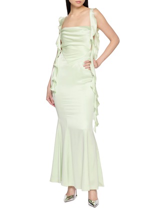 Figure View - Click To Enlarge - NANA JACQUELINE - Ruffle Trim Backless Maxi Dress