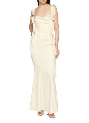 Figure View - Click To Enlarge - NANA JACQUELINE - Ruffle Trim Backless Maxi Dress