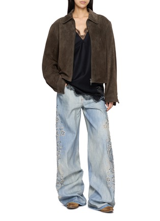 Figure View - Click To Enlarge - ERMANNO SCERVINO - Embroidered Cut Out Baggy Light Wash Jeans