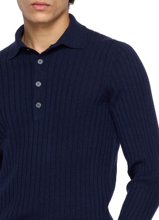  - BRUNELLO CUCINELLI - Long Sleeve Ribbed Cashmere Polo Shirt