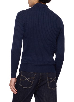 Back View - Click To Enlarge - BRUNELLO CUCINELLI - Long Sleeve Ribbed Cashmere Polo Shirt