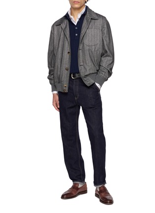 Figure View - Click To Enlarge - BRUNELLO CUCINELLI - Long Sleeve Ribbed Cashmere Polo Shirt