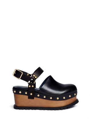 Main View - Click To Enlarge - SACAI - Wooden wedge stud leather clogs