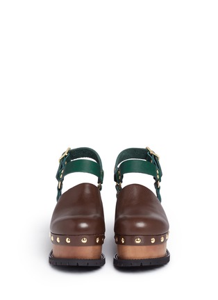 Front View - Click To Enlarge - SACAI - Wooden wedge stud colourblock leather clogs