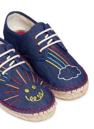 Detail View - Click To Enlarge - STELLA MCCARTNEY - 'Denim Rainbow Rae' embroidered kids lace-up espadrilles