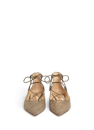 Front View - Click To Enlarge - SAM EDELMAN - 'Rosie' lace-up suede skimmer flats