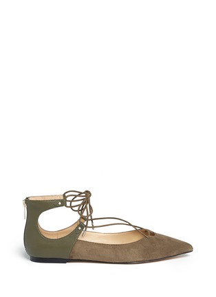 Main View - Click To Enlarge - SAM EDELMAN - 'Rosie' lace-up suede skimmer flats