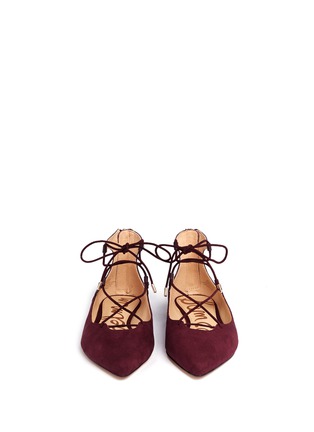 Front View - Click To Enlarge - SAM EDELMAN - 'Rosie' lace-up suede skimmer flats
